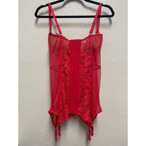 Victoria’s Secret Lace Mesh Bra Garter Slip Red 36D - Picture 4 of 5